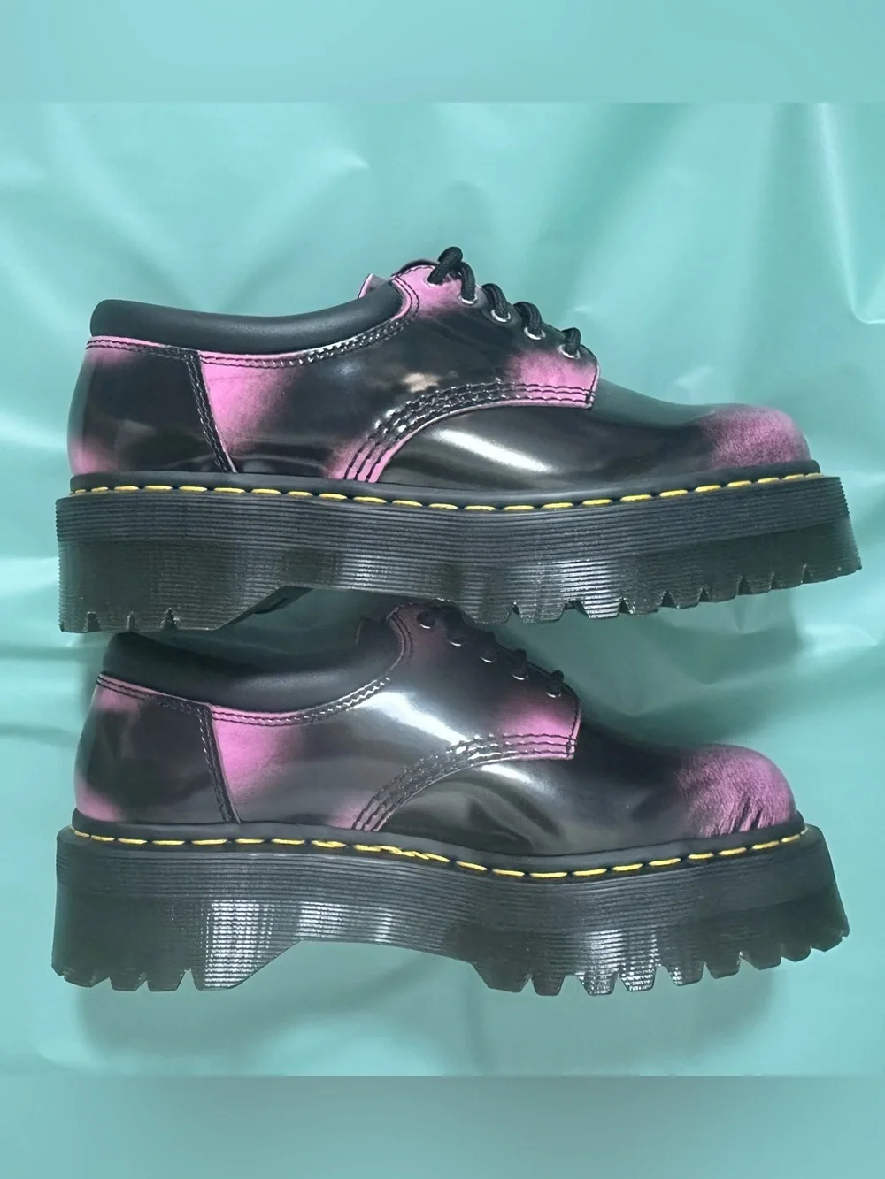 New Dr Martens 8053 Distressed Leather Platform Shoes pink black ombré leather 9